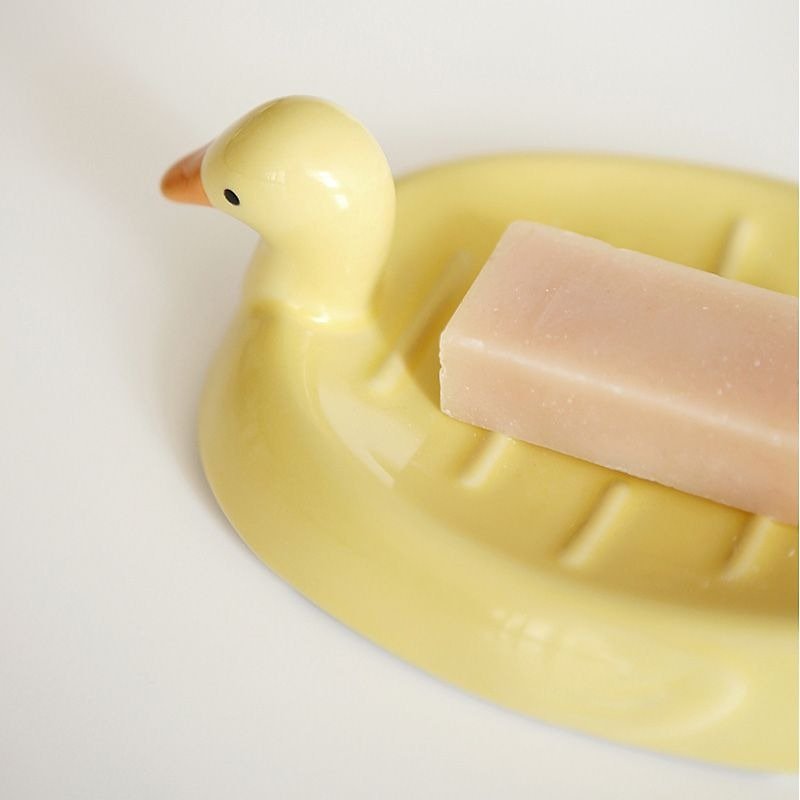 Dailylike animal modeling ceramic soap tray -01 yellow duckling, E2D48996 - อุปกรณ์ห้องน้ำ - เครื่องลายคราม สีเหลือง