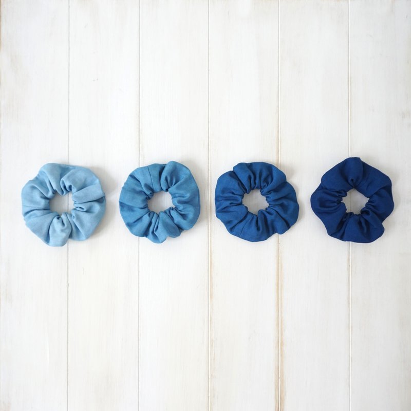 S.A x Indigo Dyed Handmade Scrunchies - Hair Accessories - Cotton & Hemp Blue