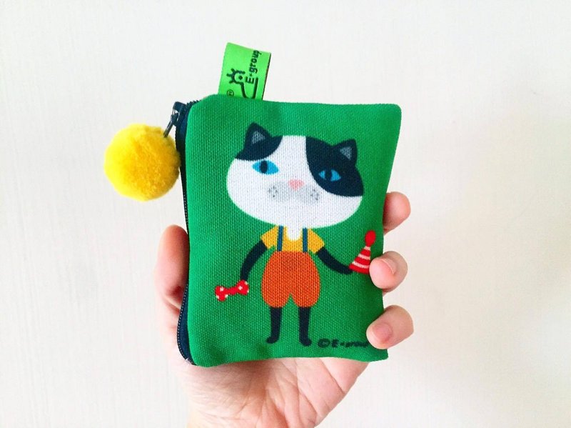 E*group 小方塊包 雙面設計  teddy大地  零錢包 卡片包 貓 - 錢包/皮夾/長短夾 - 棉．麻 綠色
