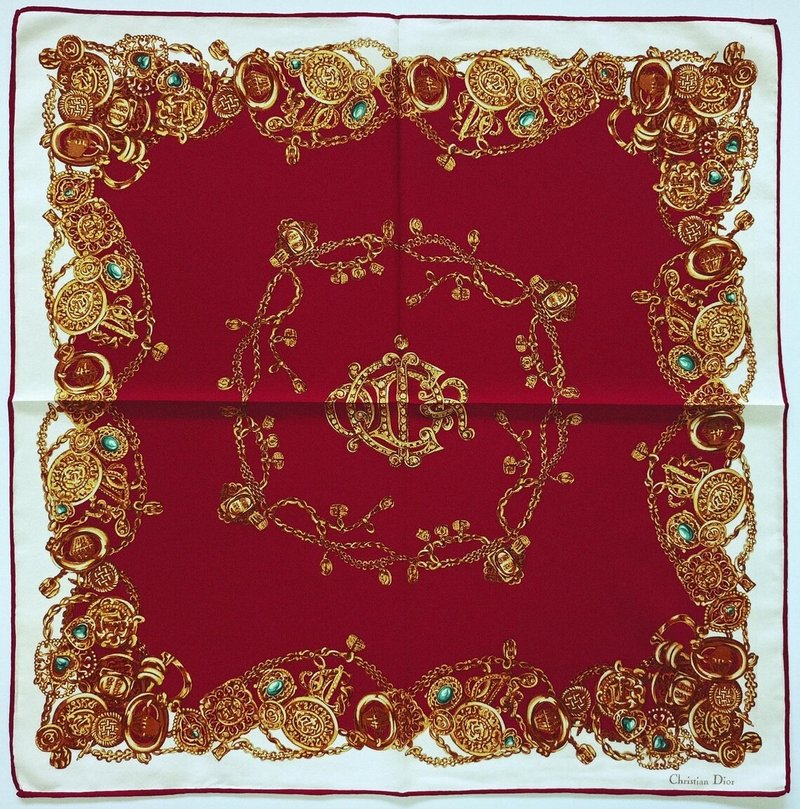 Christian Dior Vintage Handkerchief Luxury Jewelry 20.5 x 20.5 inches - 手帕 - 棉．麻 紅色