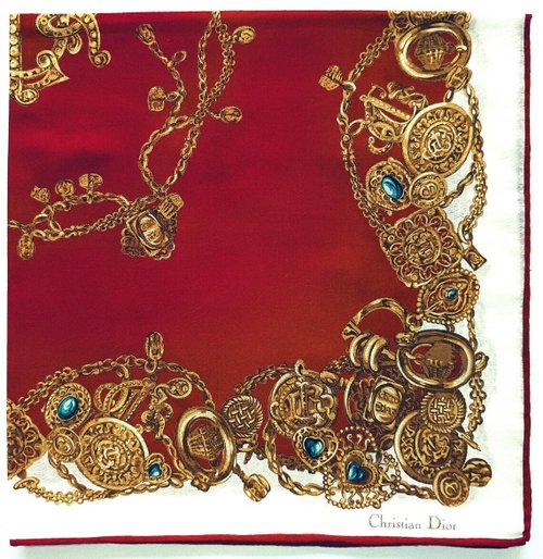 orangesodapanda Christian Dior Vintage Handkerchief Luxury Gold Jewelry 20.5 x 20.5 inches