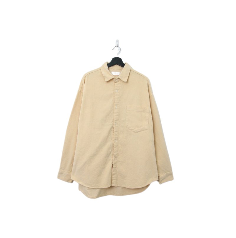 Back to Green-燈芯絨長袖襯衫 米白 大口袋 寬鬆DL-07//vintage - 男襯衫/休閒襯衫 - 棉．麻 