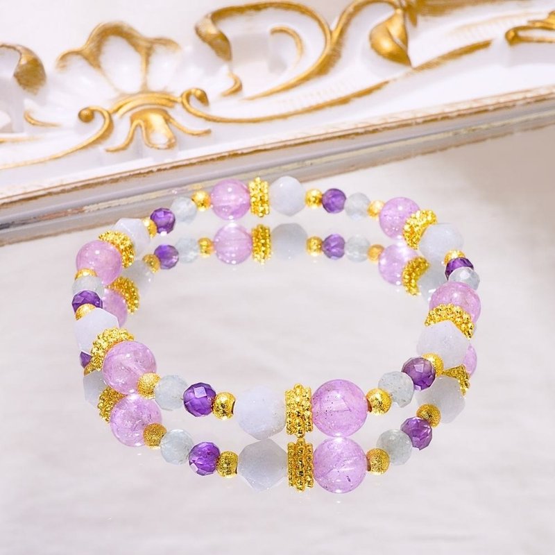 Fall in love with Rococo/Lavender Amethyst Aquamarine Amethyst/Natural Crystal Bracelet/Happiness Spin - Bracelets - Crystal 