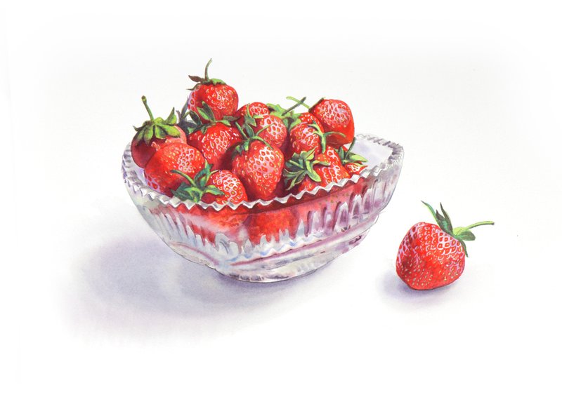 Strawberry original watercolor painting by artist Irina Zhunaeva - 壁貼/牆壁裝飾 - 紙 紅色