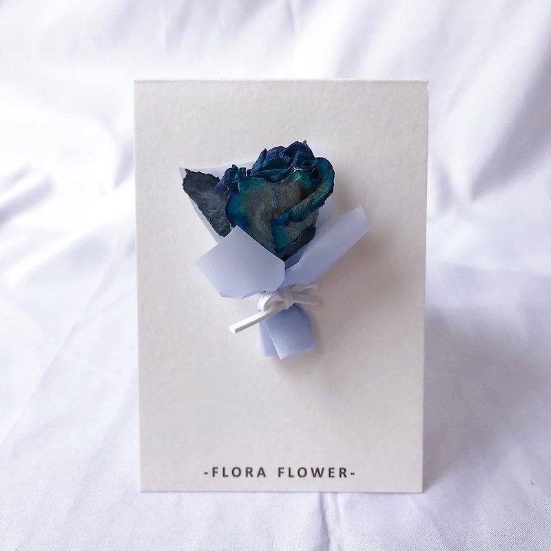 藍玫瑰乾燥花小卡 - 愛馬仕用紙 / 乾燥花 / 手作卡片 / 生日卡片 / 開幕卡片 / 祝賀卡 - 卡片/明信片 - 植物．花 藍色