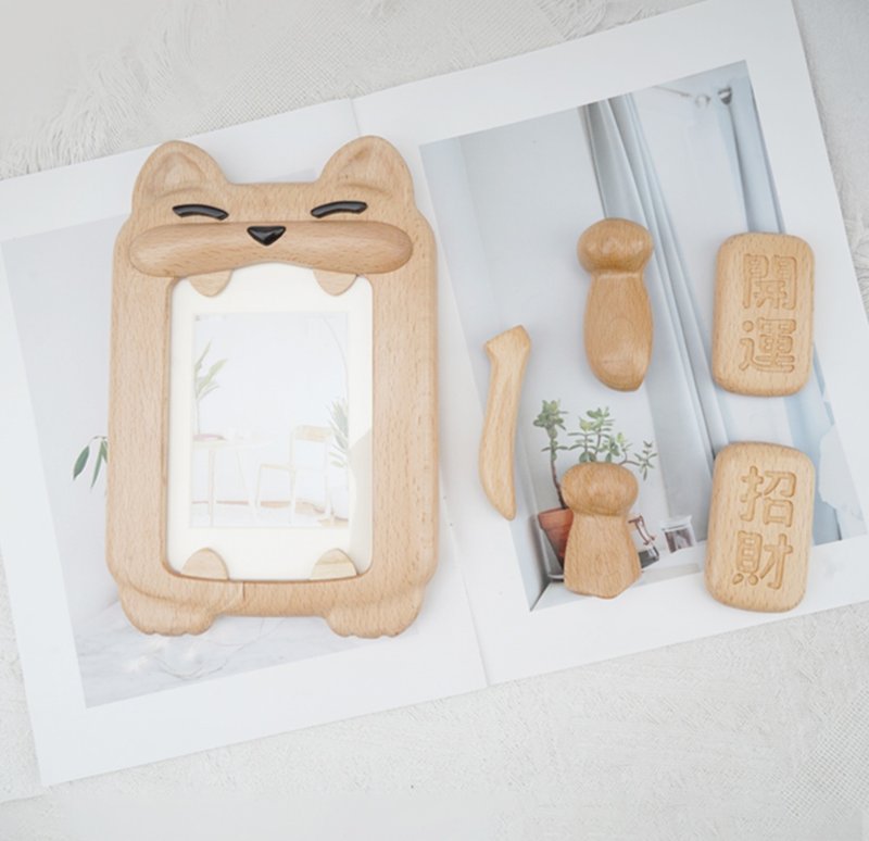 【情緒手作】 家具裝飾擺件/招財貓相框 - 擺飾/家飾品 - 木頭 卡其色