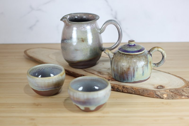 【送禮好物】柴燒鈞釉 全手工茶具組 一壺一海兩杯 葉敏祥精品 - 茶壺/茶杯/茶具 - 瓷 
