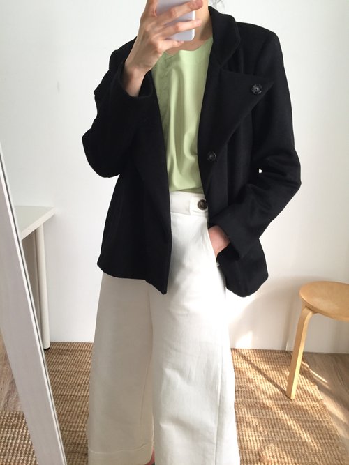 JAE WOOL JACKET Black Wool Stand Collar Oblique Cardigan