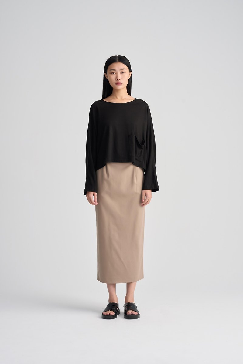 Shan Yong H-shaped straight high-waisted long skirt (two colors) - Skirts - Cotton & Hemp 