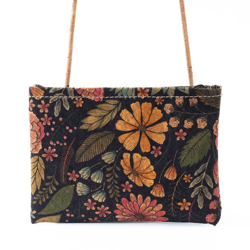 Cork leather sacoche (floral mix) - Messenger Bags & Sling Bags - Eco-Friendly Materials Multicolor