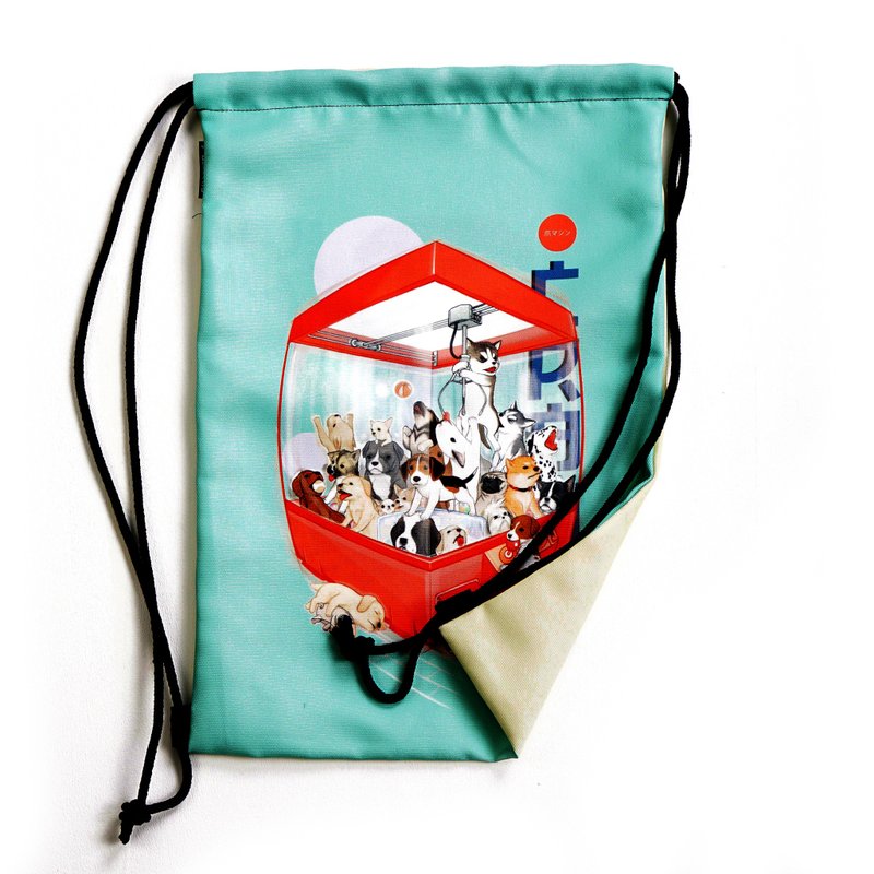 地球温暖化を抑える巾着袋、猫柄、壺、犬、グラブキャビネット、フロント、バック、キャンバス、持ち運びに便利。 - ナップサック - その他の素材 ホワイト