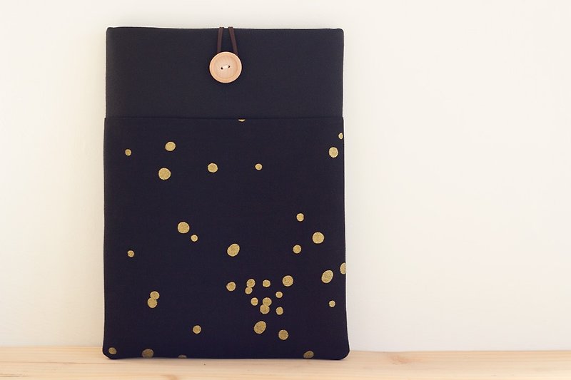Laptop Case Gold Dot Black - เคสแท็บเล็ต - ผ้าฝ้าย/ผ้าลินิน สีดำ