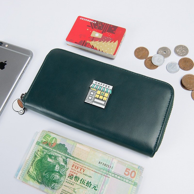 KIITOS met series of original multi-functional leather studs leather wallet - coffee shop models - กระเป๋าสตางค์ - หนังแท้ สีเขียว