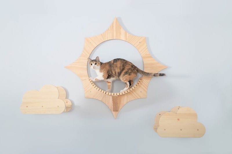Wall-Mounted Cat Shelf, Floating Cat Bed | Solar | MYZOO - Scratchers & Cat Furniture - Wood Brown