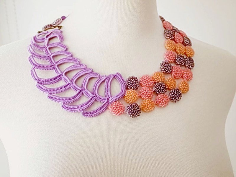 Irish Crochet Lace Jewelry (Mellifluence) Fiber Art Necklace - Necklaces - Cotton & Hemp Multicolor