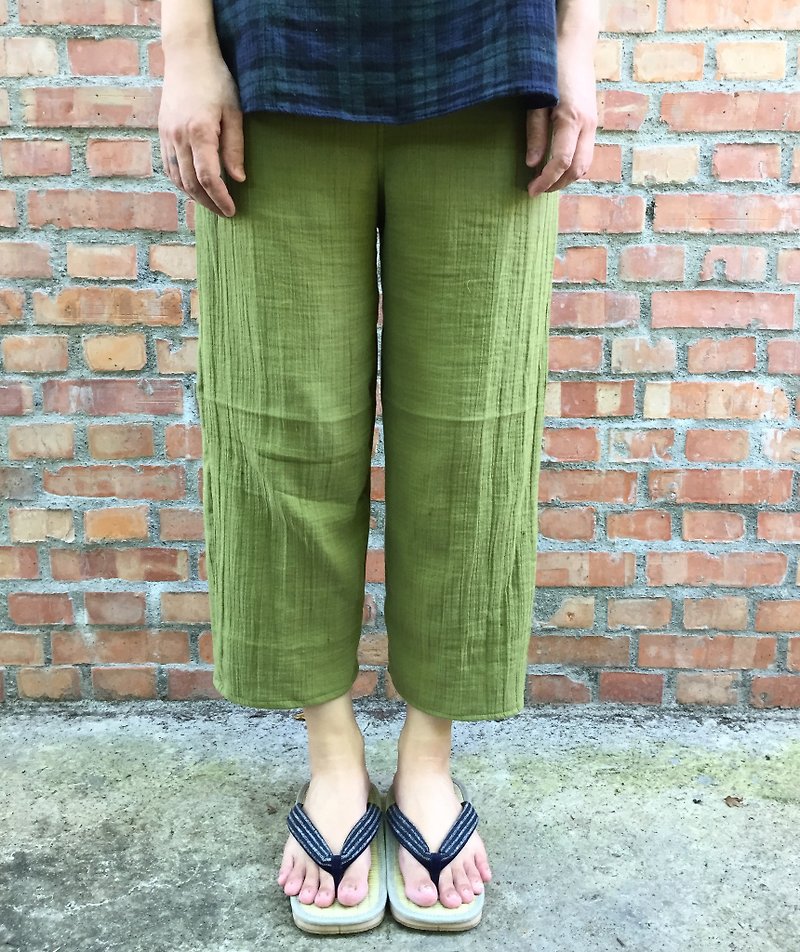 Natural washed muscle double-layer cotton gauze pants multicolor - กางเกงขายาว - ผ้าฝ้าย/ผ้าลินิน สีเขียว