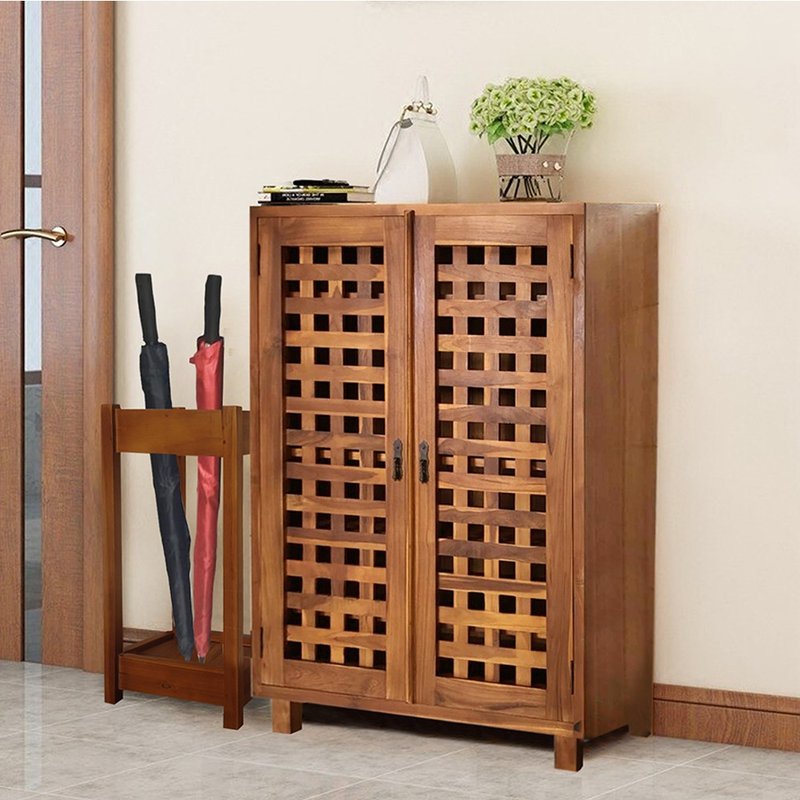 【吉迪市100%全柚木家具】HY099 柚木雙門鞋櫃 收納 鞋架 大容量 - 衣櫃/鞋櫃 - 木頭 咖啡色