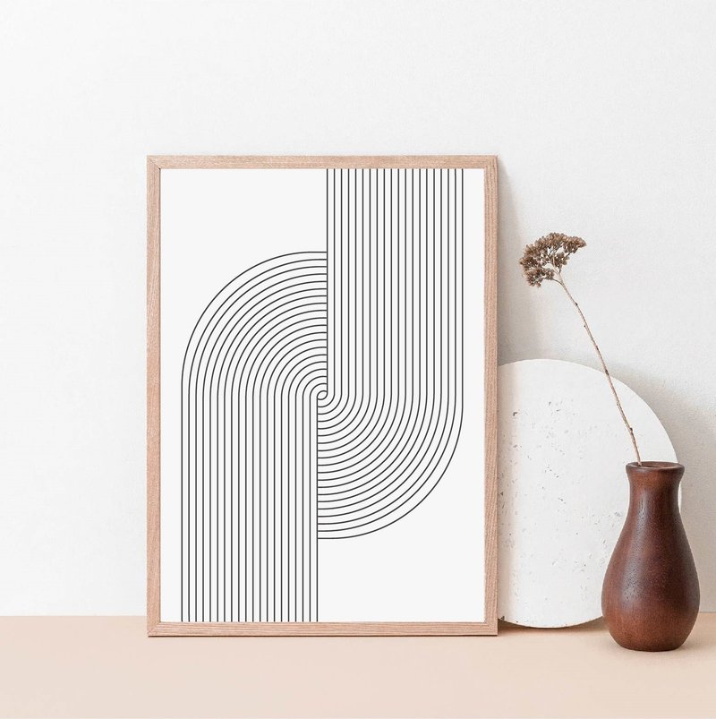 Electronic file, minimalist geometric wall art, abstract art, black and white - โปสเตอร์ - วัสดุอื่นๆ ขาว