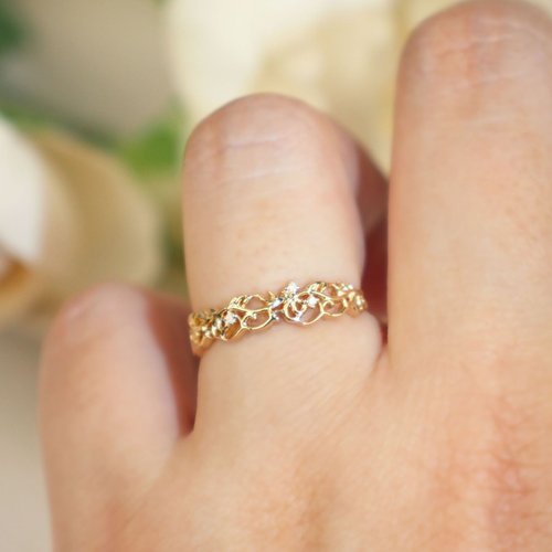 Petit Madam Jewelry 【古典氣息】14k/18K 茛苕紋鑽石戒指 復古雕花戒指