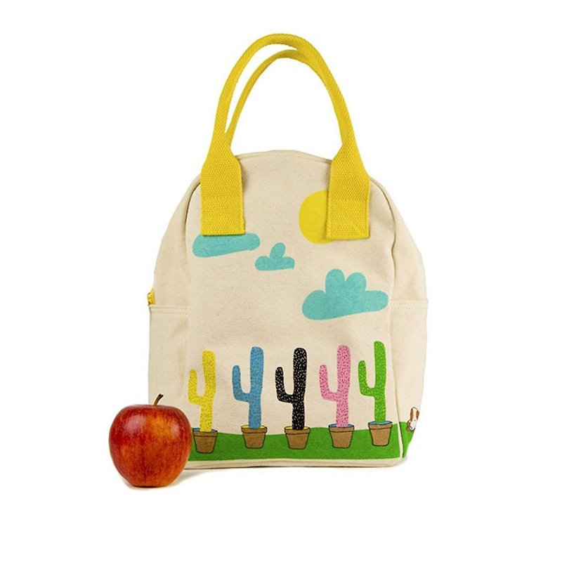 【Canadian fluf organic cotton】Zipper handbag--(Cactus) - Handbags & Totes - Cotton & Hemp White