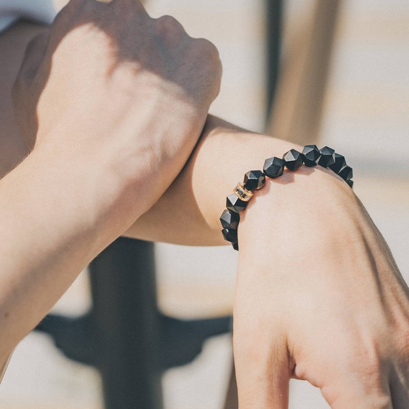 Men's Mars Beaded Bracelet with Golden Obsidian and Black Onyx - สร้อยข้อมือ - คริสตัล สีดำ