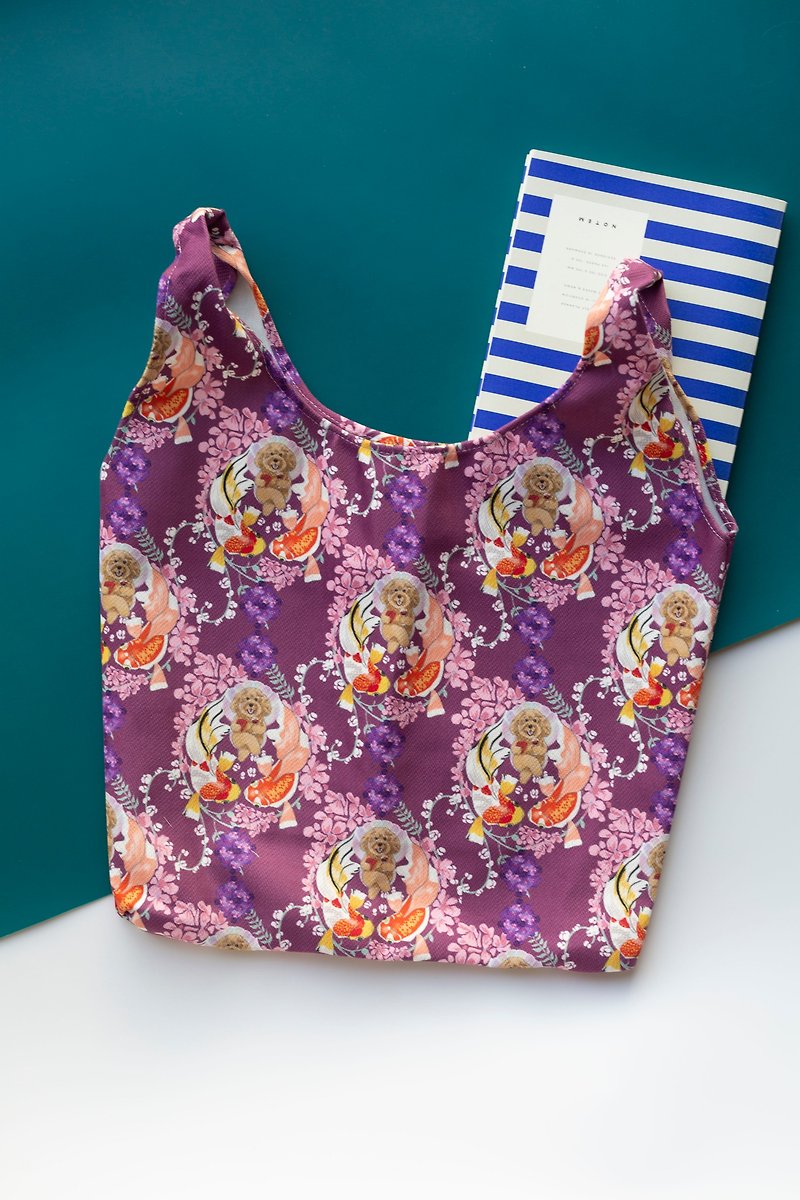 PMG - Hand Held Bag with Cats pattern (Customize available) - กระเป๋าถือ - ผ้าฝ้าย/ผ้าลินิน สีม่วง