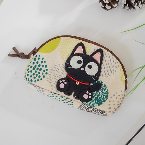 Kiro貓拼布包 小黑貓 拉鍊 化妝包 小物收納/雜物包【223019】