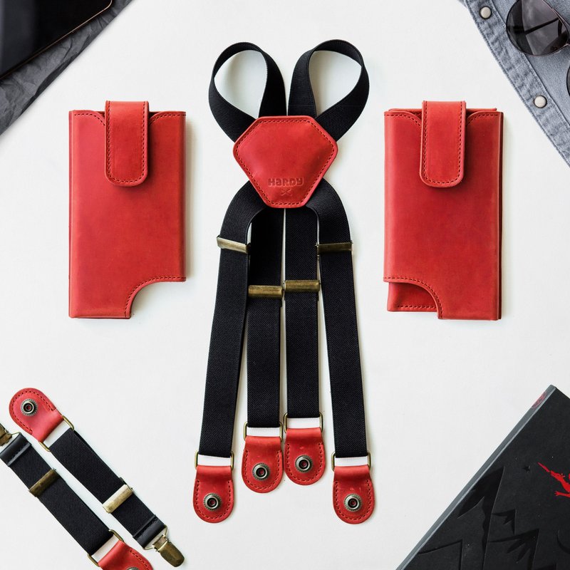 Phone Case Leather Shoulder Holster Bag Phone Pockets Red Harness / Waxed - 其他 - 真皮 紅色