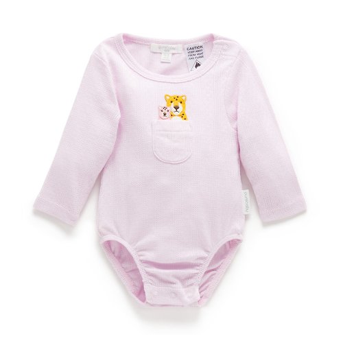 Purebaby有機棉 澳洲Purebaby有機棉嬰兒包屁衣/新生兒 連身衣 粉紅豹