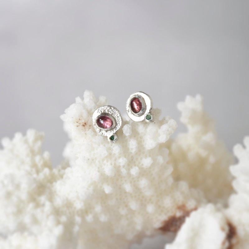 Handmade Tourmaline with Emerald sterling silver Stud Earring - Earrings & Clip-ons - Gemstone Pink