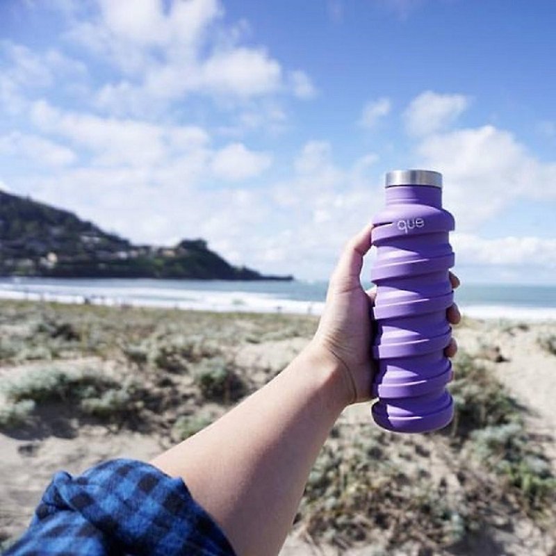 que 環保伸縮水瓶 紫色 600ml 食品級矽膠隨行杯 - 水壺/水瓶 - 矽膠 紫色