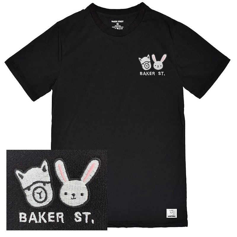 【英國 Baker Street 貝克街】中性款-刺繡-短袖T恤-兔兔好朋友 - T 恤 - 棉．麻 白色