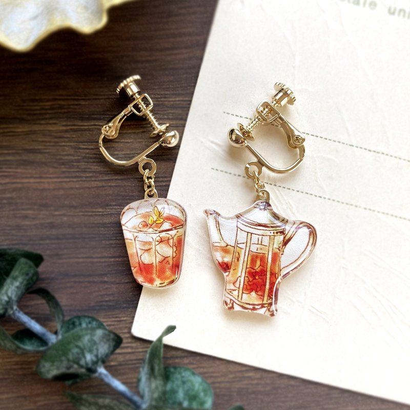 PEACH TEA EARRING　ピーチティイヤリング・ピアス 紅茶 - 耳環/耳夾/耳骨夾 - 塑膠 粉紅色