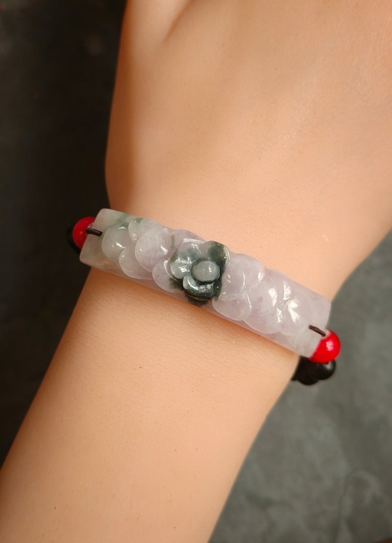 Burmese Ice Purple Jade Flower Hand Brand Sandalwood Bead Bracelet 241075 - Bracelets - Gemstone Purple