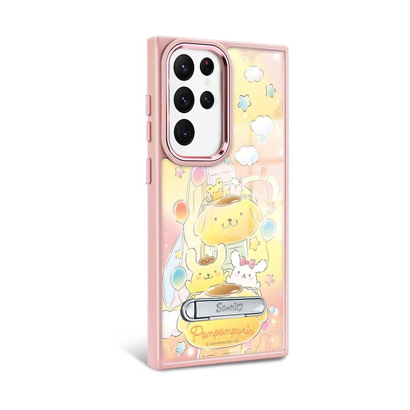 Sanrio S24/S23 series military standard anti-fall aluminum alloy lens frame stand-Paradise Pudding Dog-Pink Frame - Phone Cases - Other Materials Multicolor