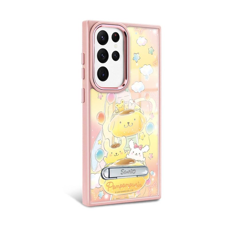 Sanrio S24/S23 series military standard anti-fall aluminum alloy lens frame stand-Paradise Pudding Dog-Pink Frame - เคส/ซองมือถือ - วัสดุอื่นๆ หลากหลายสี