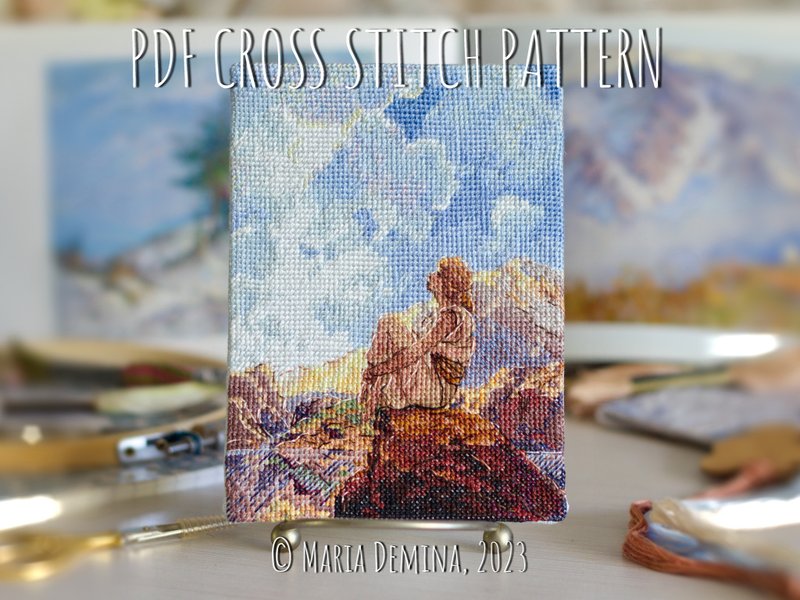 Morning (Spring)  - Maxfield Parrish - PDF cross stitch pattern - 手工藝教學/工具書 - 其他材質 