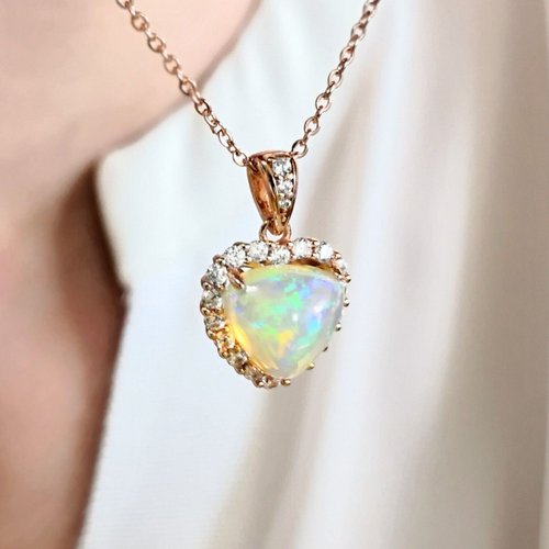 NOW jewelry 天然蛋白石 歐泊 OPAL 變彩如畫 純銀項鍊 古典玫瑰金色 禮物
