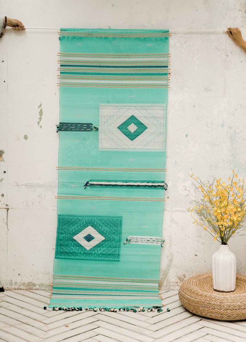 Collection of craft weaving - organza hangings - square inch weaving room (turquoise) - Posters - Cotton & Hemp Khaki