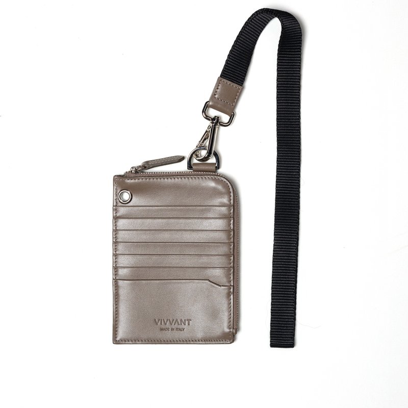 Vivvant Leather shoulder card holder (khaki brown) - กระเป๋าสตางค์ - หนังแท้ สีกากี