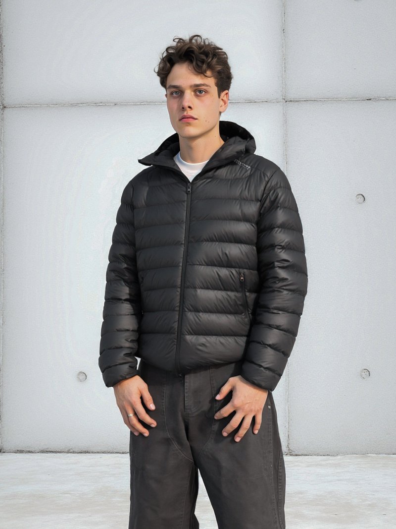 Cloud Track Down Vest - 90% Duck Down, Lightweight & Functional Hooded Jacket for Warmth Against the Cold - เสื้อโค้ทผู้ชาย - วัสดุอื่นๆ สีดำ