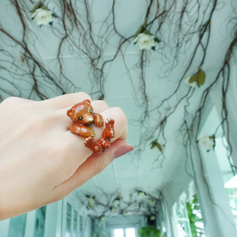 Grizzly Honey bear ring - 戒指 - 其他金屬 咖啡色