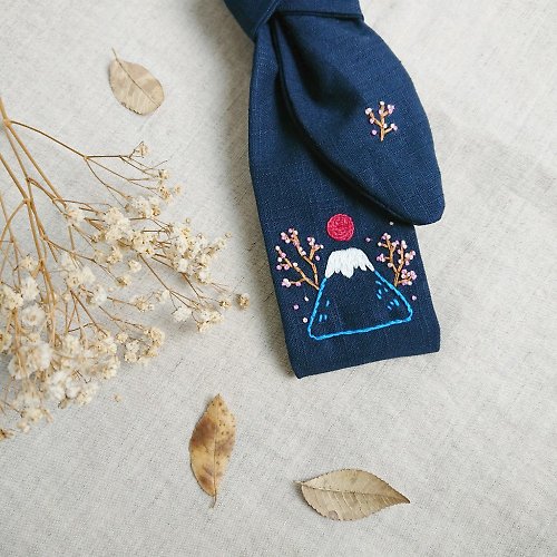 有fu手作 頭上的花園系列-富士山櫻花手工刺繡蝴蝶結髮帶