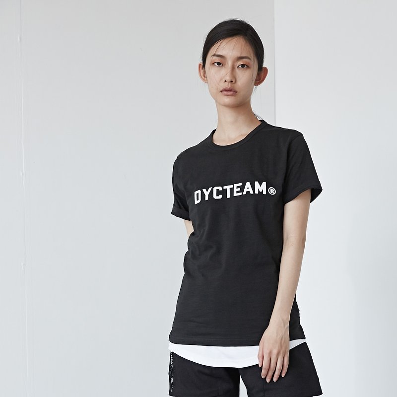 DYCTEAM - Flocking LOGO Slubbed Fabric Tee - Women's T-Shirts - Cotton & Hemp Black