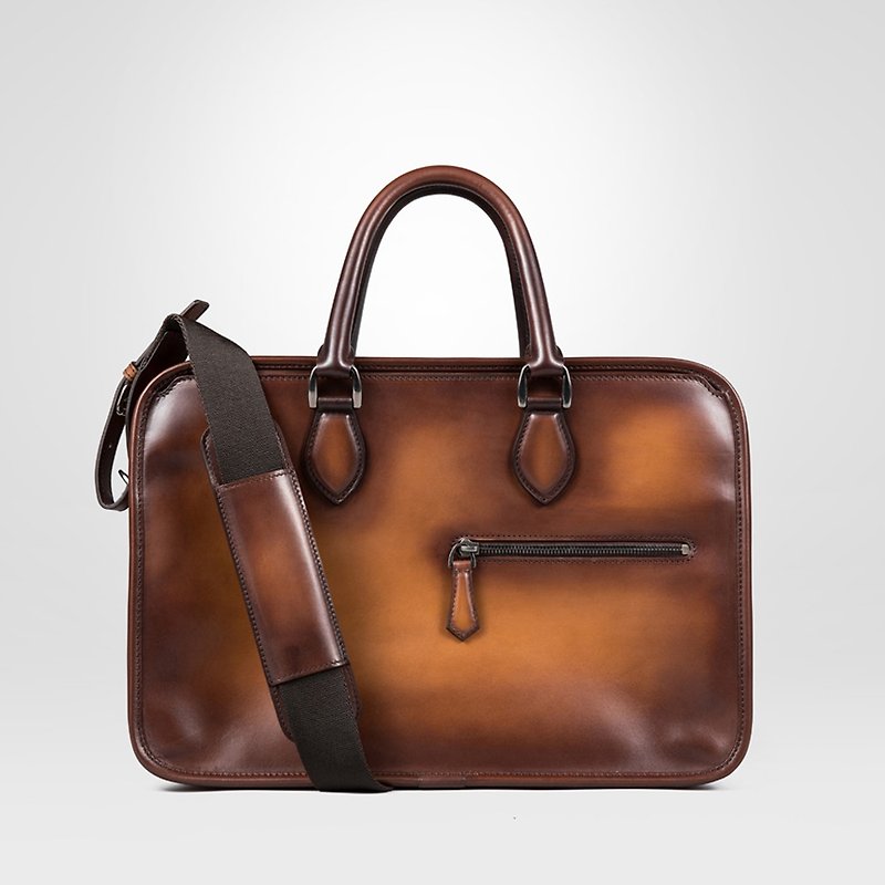 Italian Calf Leather Portable Gentleman Briefcase Couple Exchange Gift Computer Bag Retro Shoulder Bag - กระเป๋าเอกสาร - หนังแท้ หลากหลายสี