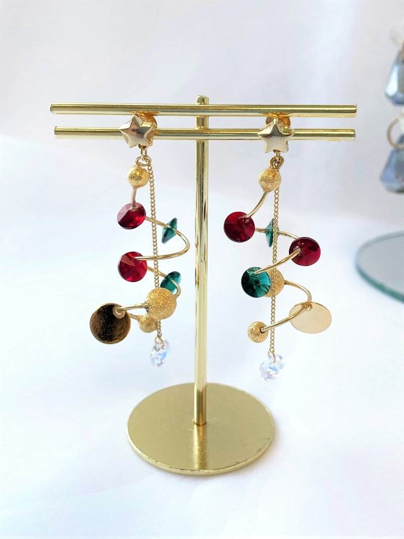 Planet Christmas Tree (Clip-On) - Earrings & Clip-ons - Copper & Brass Multicolor