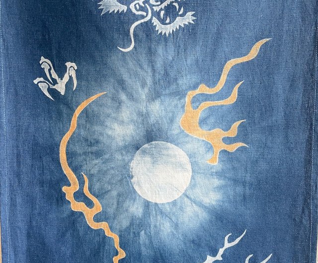 日本製手染めDragon Tapestry Moonlight JAPANBLUE Aizome 龍