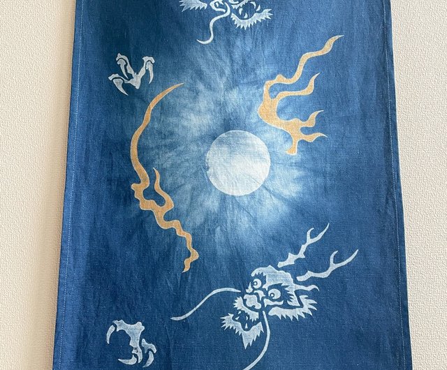 日本製手染めDragon Tapestry Moonlight JAPANBLUE Aizome 龍