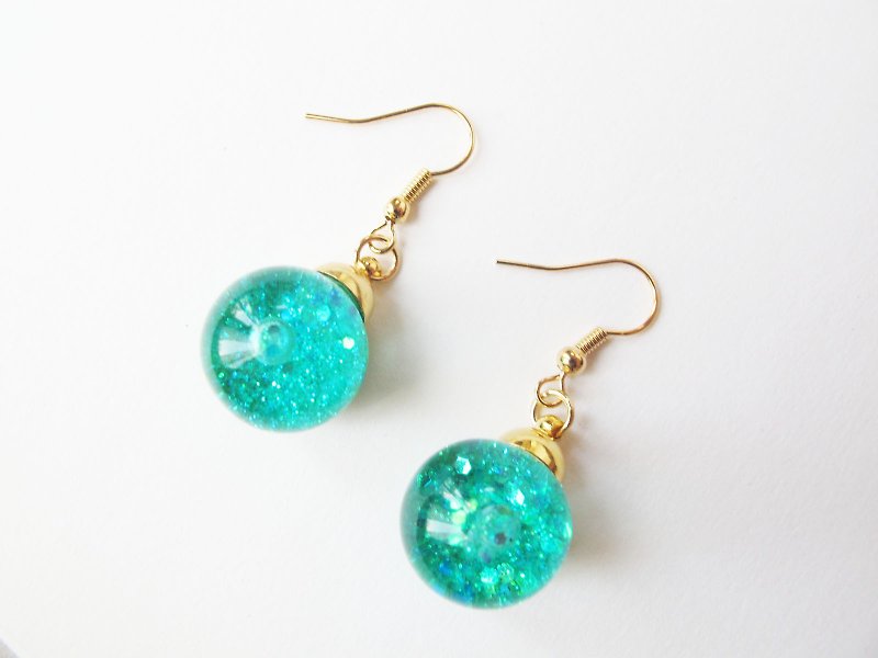 Rosy Garden 蒂芬妮湖水藍色亮粉流動水晶玻璃球耳環 可換夾式 - 耳環/耳夾 - 玻璃 綠色