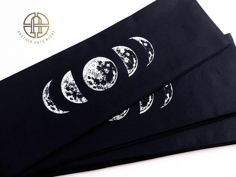 Moon Phase Hanhaba Obi Belt, Double Sided, Yukata Obi, Obi for Yukata and Komon - Belts - Polyester Black